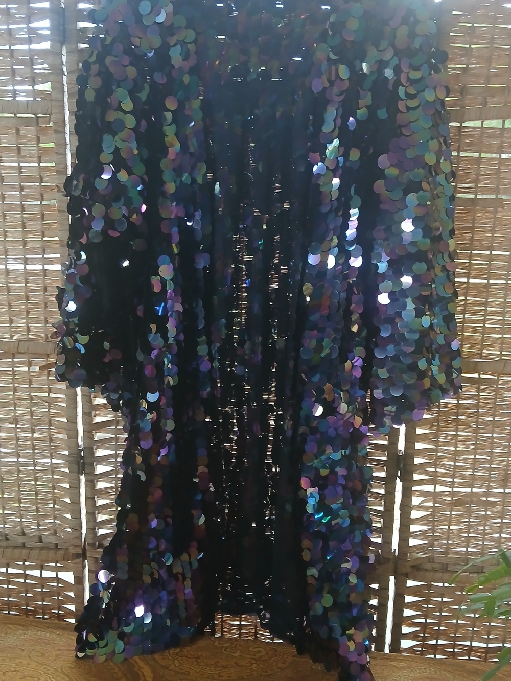 Sequin Open-Front Kimono Jacket in Iridescent Black